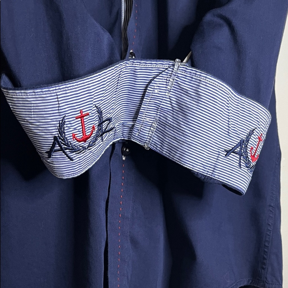 Absolute Rebellion Navy Blue Casual Button Down Shirt - Picture 5 of 6